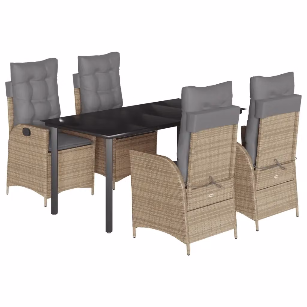 Set da Pranzo da Giardino VIDAXL in Polyrattan con Tavolo in Vetro e 5 Sedute con Cuscini Beige – 2