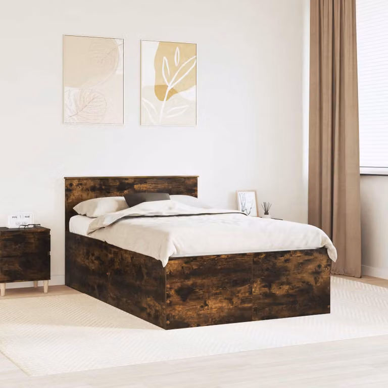 Struttura del letto con testiera vidaXL in legno Rovere fumé, L 138 cm x P 200 cm