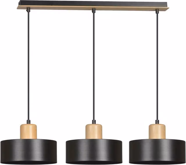 Lampada a sospensione Nordica Ravi Luceart-Classic in metallo nero e legno con 3 luci – 1