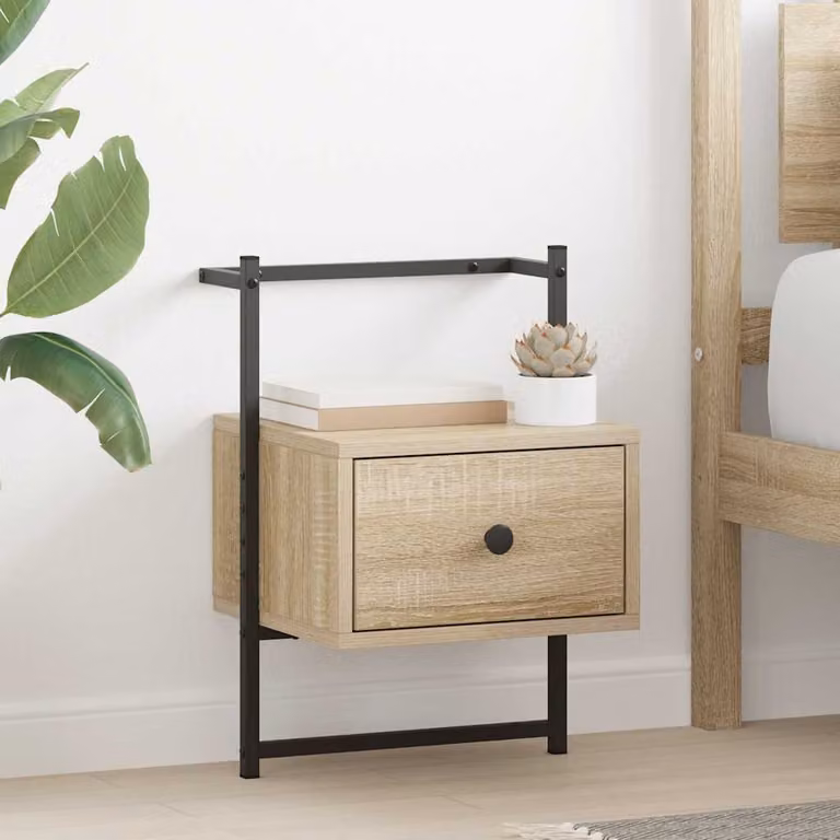 Comodino a muro vidaXL in legno Rovere Sonoma, L 35 cm x P 30 cm x H 51 cm