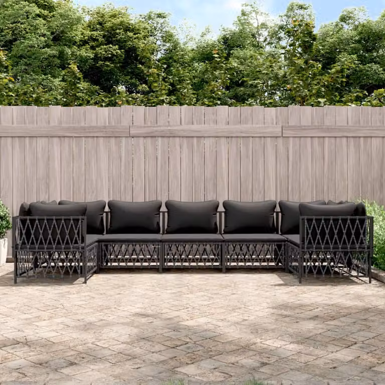 Set Divani da Giardino vidaXL 7 pz a Forma a L con Cuscini Antracite e Struttura in Acciaio Verniciato a Polvere