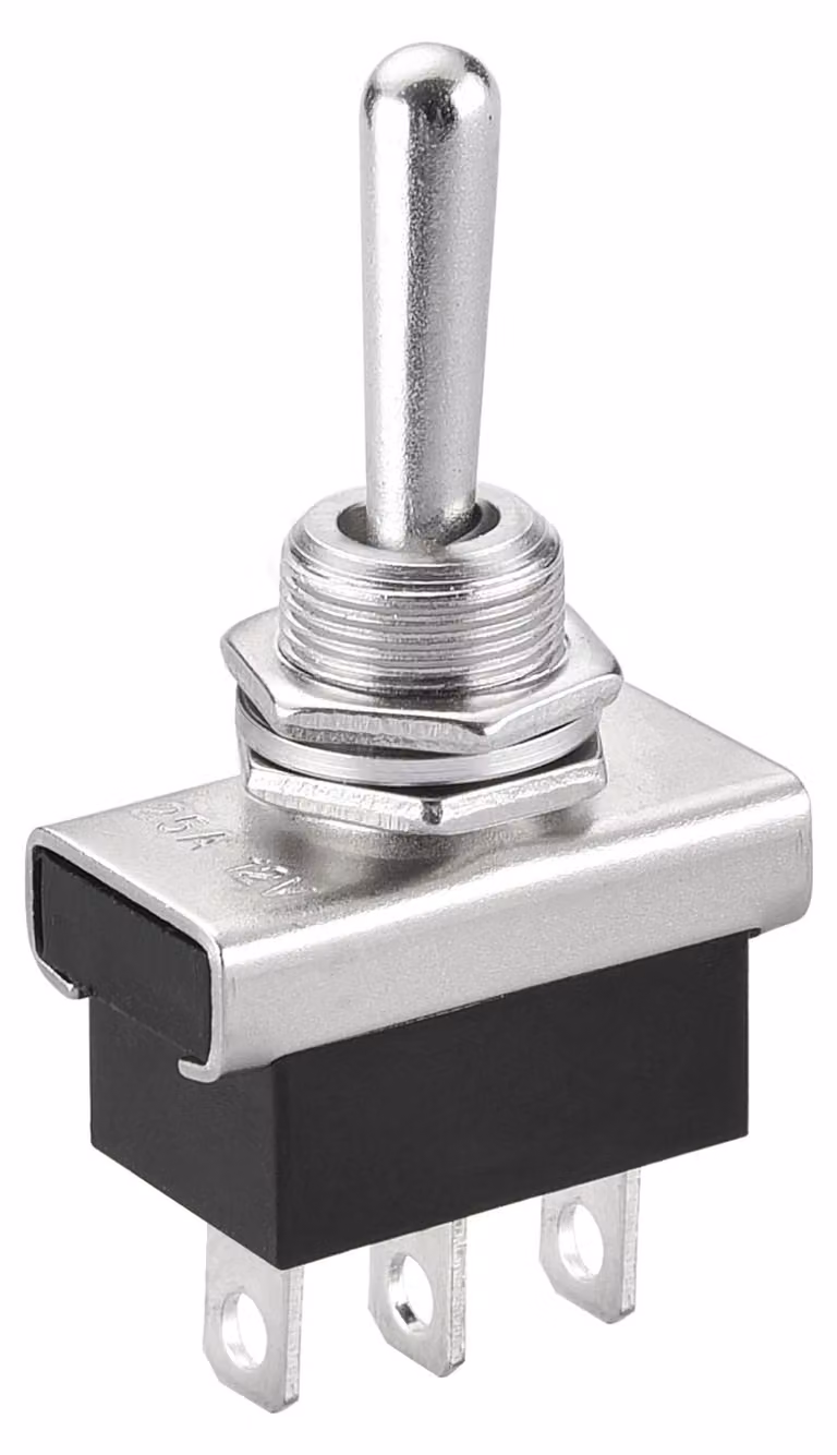 Interruttore a levetta metallico, 25 A, 12 V, SPDT (Single Pole Double Throw), 3 posizioni, 3 poli