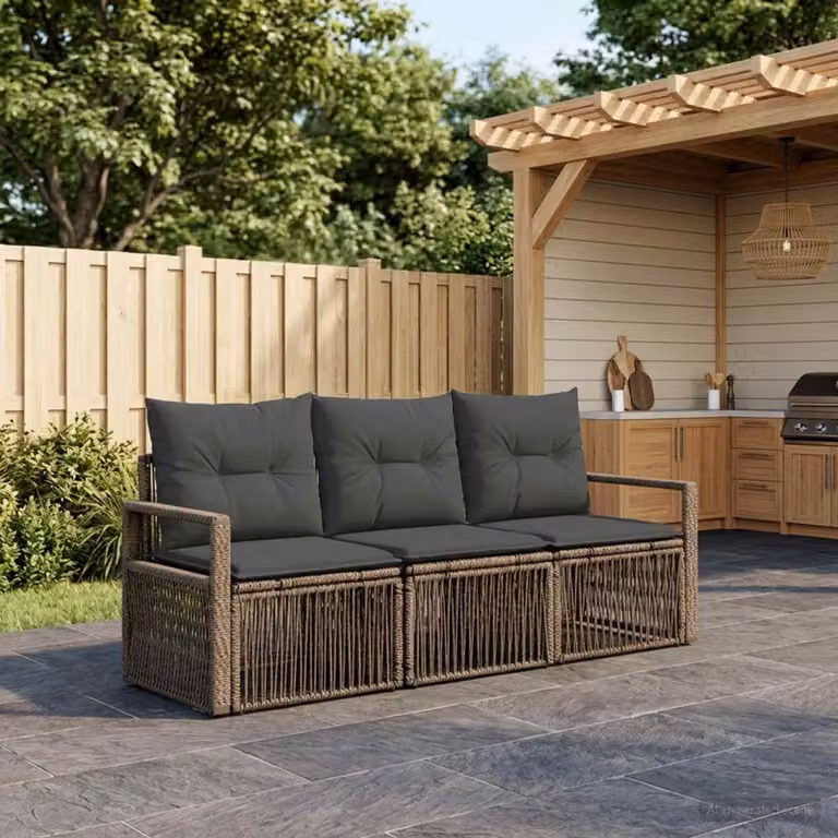 Maison Exclusive - Set da giardino composto da 3 pezzi, divano, colore grigio, realizzato in rattan sintetico