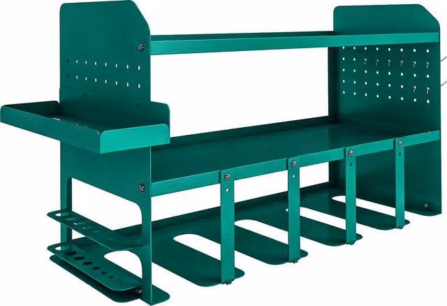 Porta attrezzi Outsunny verde in metallo con supporto per 5 trapani elettrici e vassoio laterale da parete