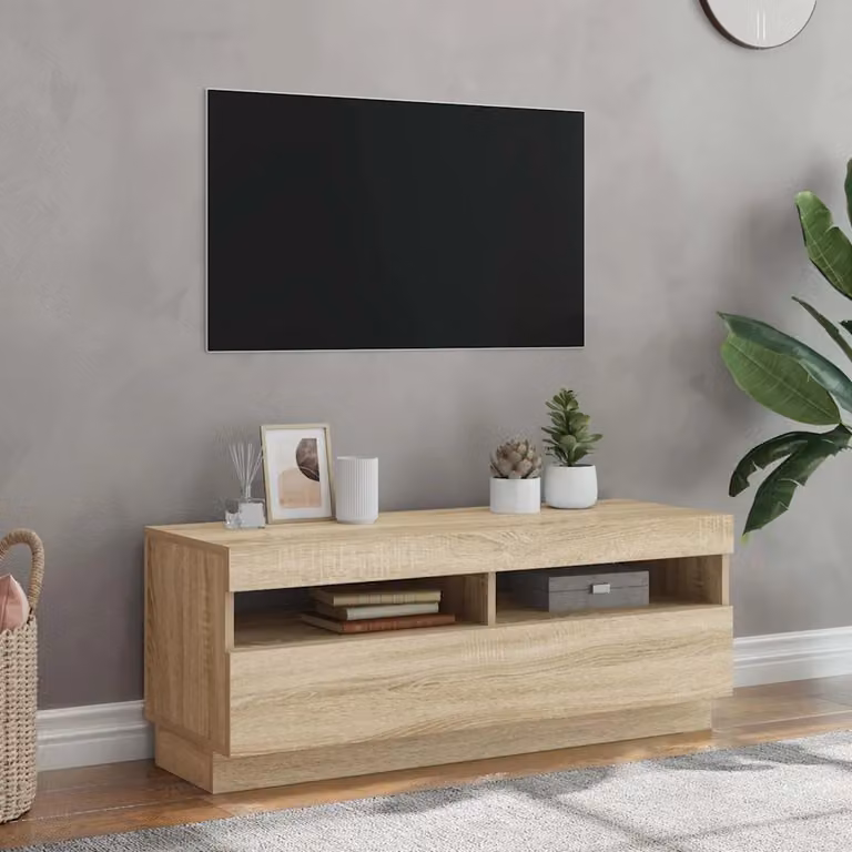 vidaXL Mobile Porta TV con Luci LED in Rovere Sonoma, L 100 cm x P 35 cm x H 40 cm