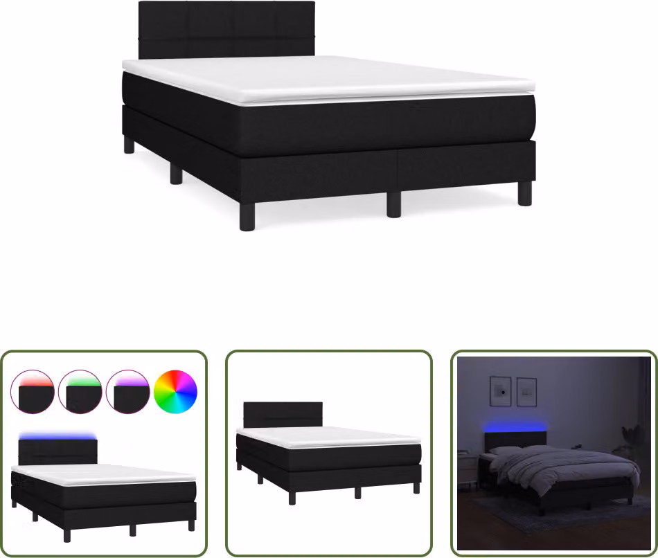 The Living Store Letto a molle con materasso e LED nero 120x190 cm in tessuto