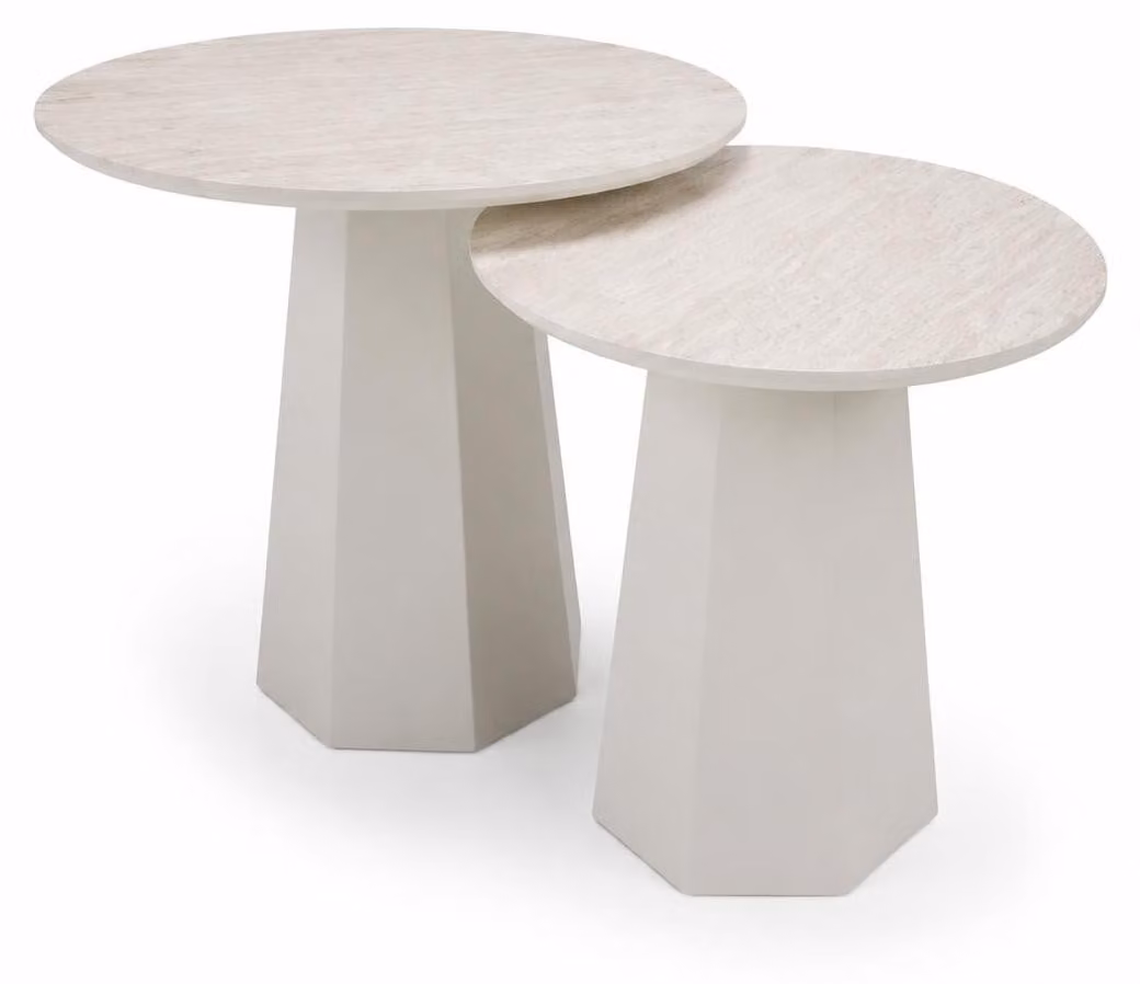 Tavolino da caffè minimalista, bianco, dal design leggero, geometrico, scultoreo e semplice