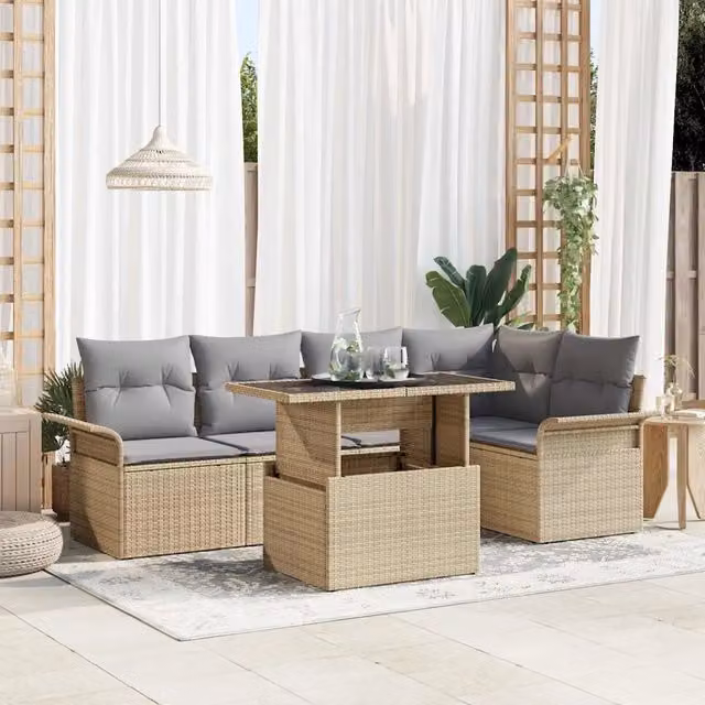 Set Divano da Giardino 6 pz Beige polyrattan 3348286
