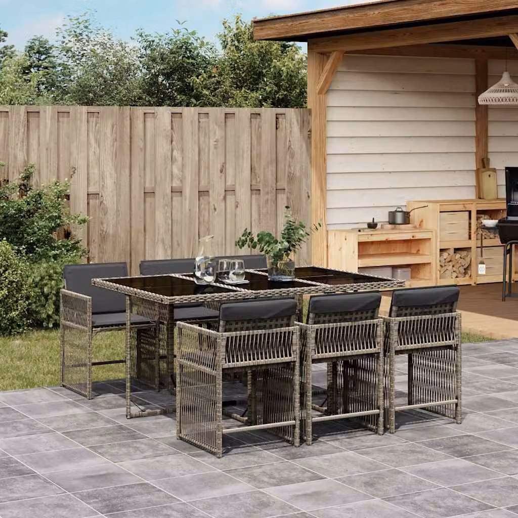 vidaXL Set da Pranzo da Giardino 7 pz in Polyrattan e Vetro Grigio – 1