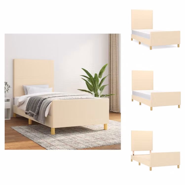 vidaXL Struttura letto con testiera in tessuto crema 90x190 cm - Letti e strutture letto