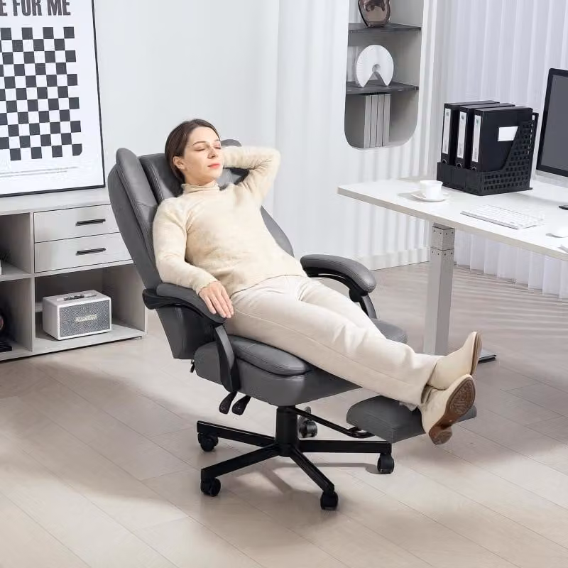 sedia da ufficio ergonomica okwish sedia da scrivania con funzione massaggio e funzione reclinabile, sedia da scrivania girevole con alzata a gas di classe 3, grigio