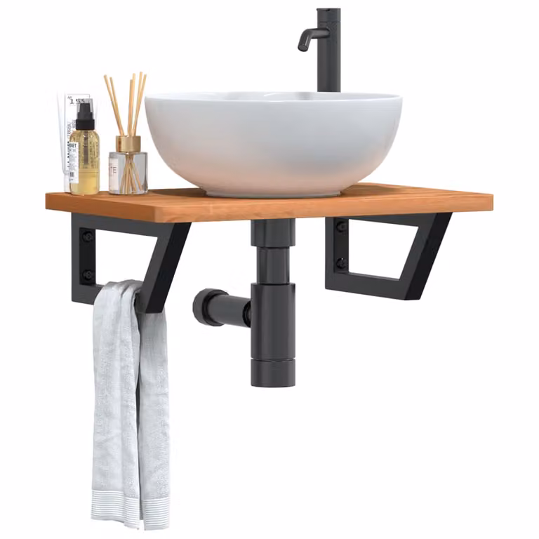 vidaXL Ripiano a Parete per Lavabo Moderno in Acciaio e Faggio Color Nero e Marrone