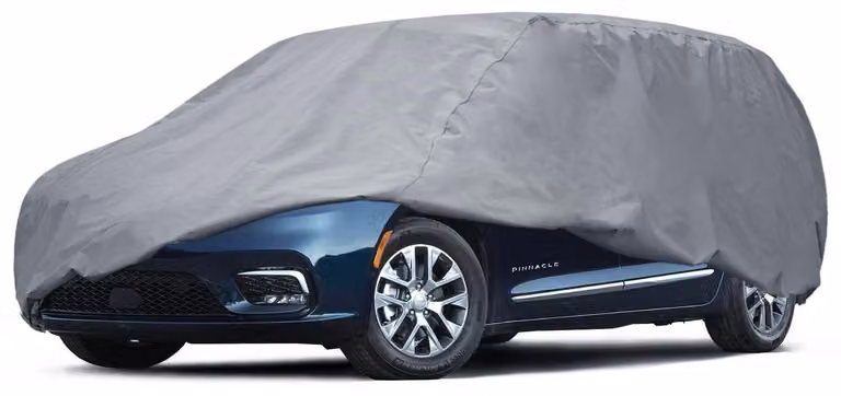 Copertura per auto, 5 strati, impermeabile, adatta a tutta l'auto, resistente alle intemperie, stabilizzata contro i raggi UV, adatta a vetture con portellone inclinato, dimensioni 445x178x152 cm, colore grigio chiaro