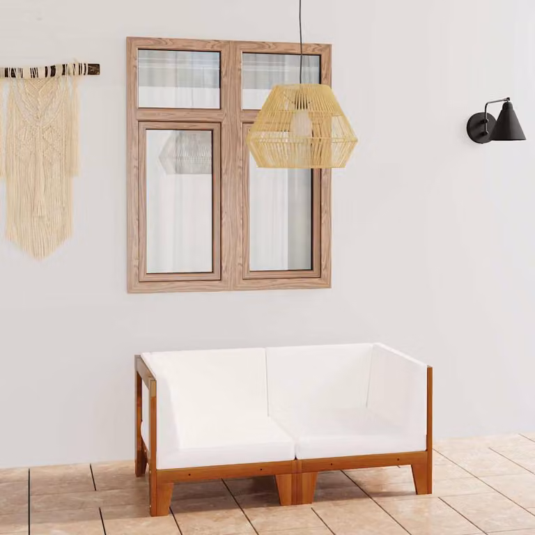 vidaXL Divano a 2 Posti in Legno di Acacia con Cuscini Bianco Beige