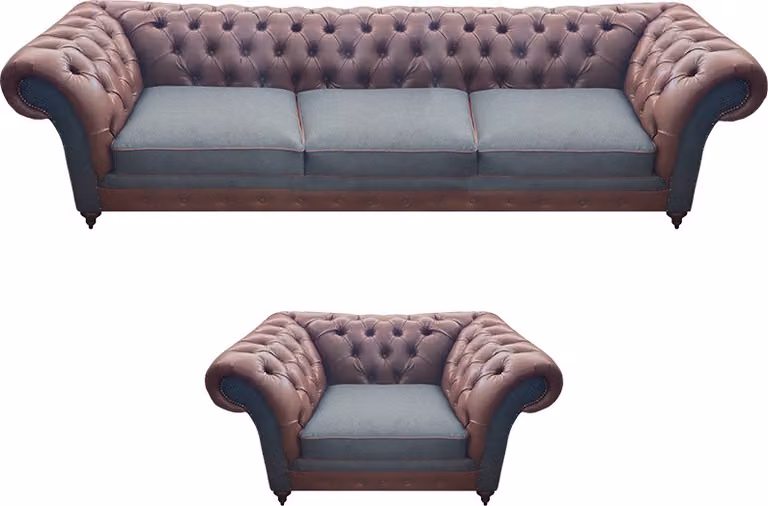 Moderne Designer Sofagarnitur Polster Set Luxus Leder Sofas Couchen Chesterfield