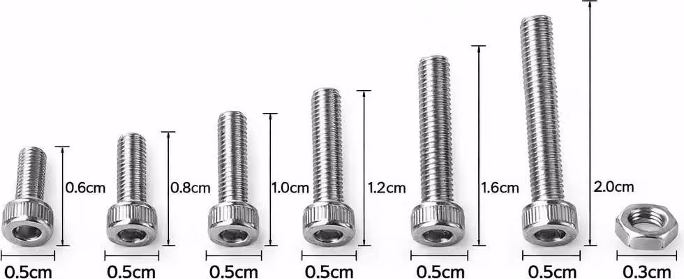 Assortimento di dadi e bulloni in acciaio inox M3 (250 pezzi)