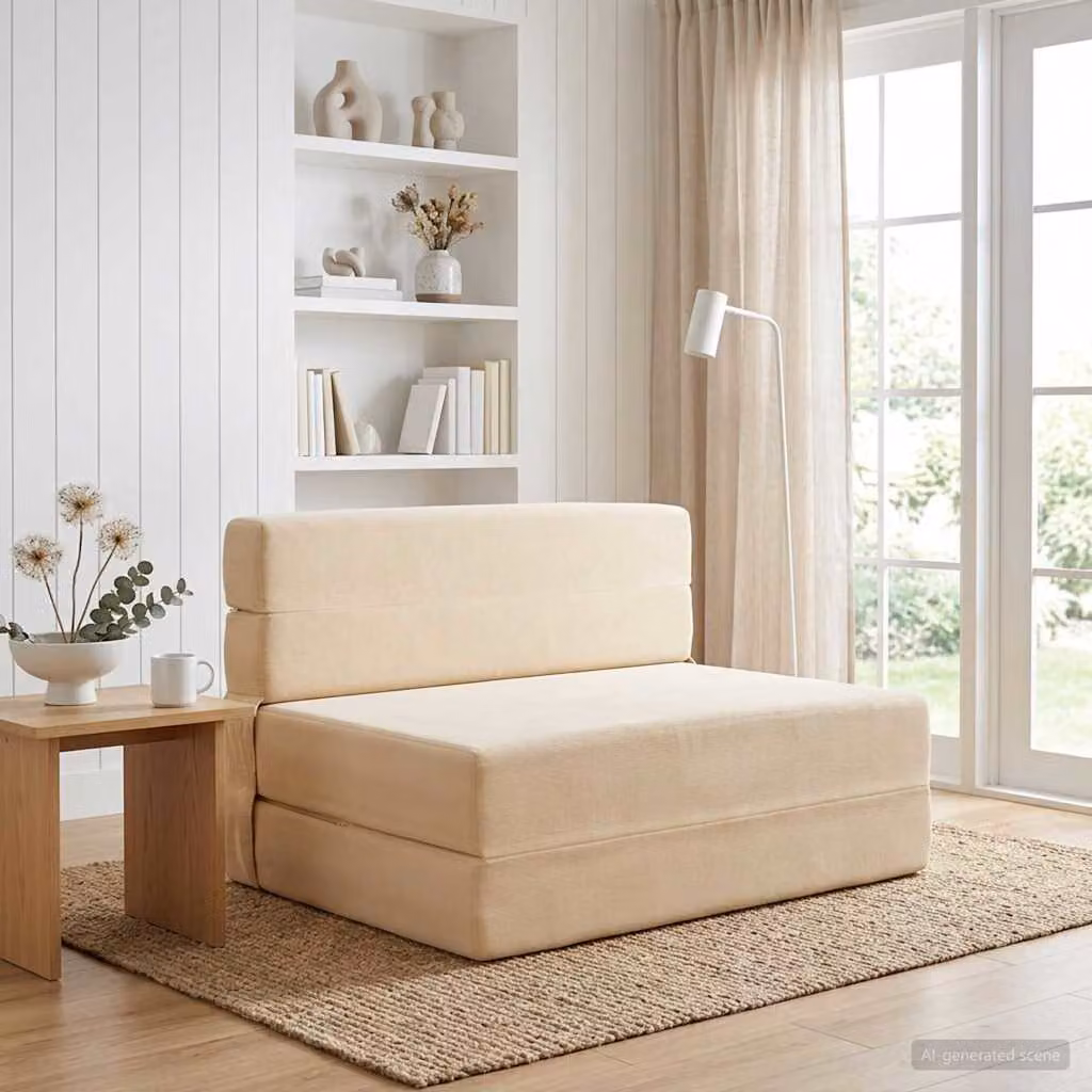 Divano Letto Pieghevole Moderno vidaXL in Tessuto Beige L: 70 cm, P: 72 cm, H: 60 cm