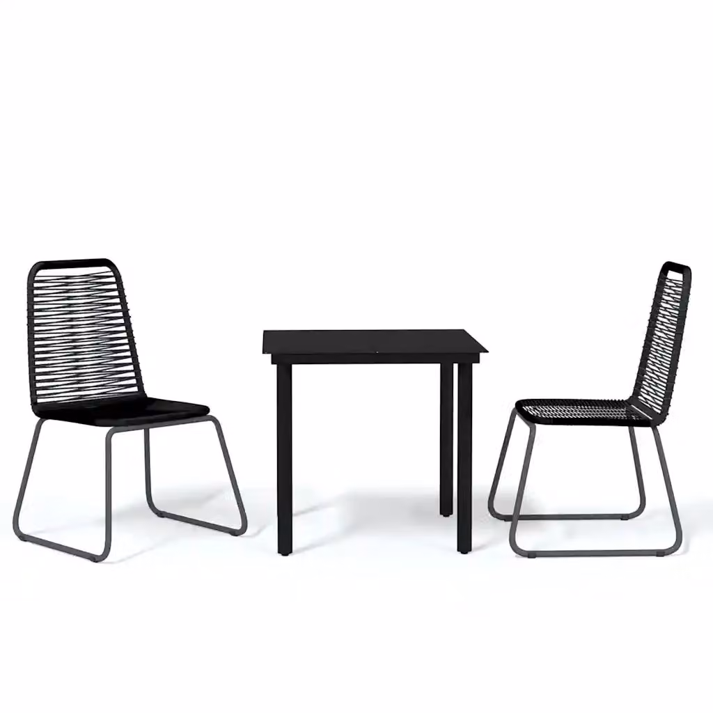 Set da pranzo da giardino moderno vidaXL in acciaio nero e vetro, 3 pezzi – 2