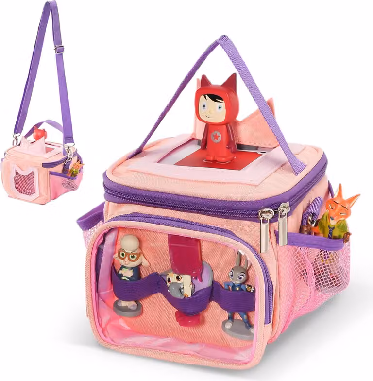 Borsa da trasporto per Toniebox - Borsa da viaggio portatile rosa con tracolla e maniglia per la custodia delle figure del lettore audio Tonies