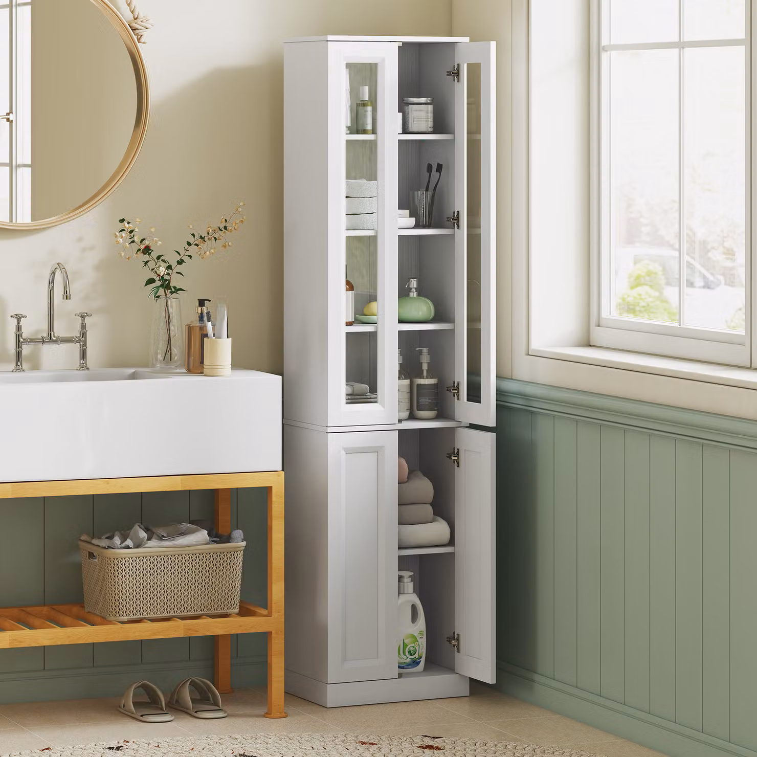 Mobile da bagno HOMCOM a 6 livelli con 4 ante soft-close e ripiani regolabili, bianco – 2