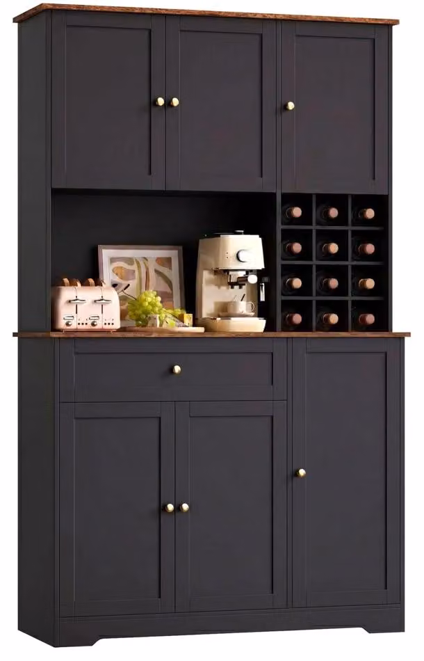 Mobiletto da cucina - Armadietto da cucina - 100 x 39 x 180 cm - Con cassetti - Portaoggetti per bottiglie - Ripiano interno regolabile - Capacità massima di carico: 35 kg - Colore: nero