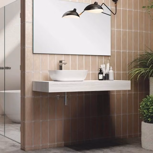 Mensola bagno rovere grigio ghiaccio per lavabo d'appoggio Ely 120x45: eleganza e funzionalità per il tuo bagno