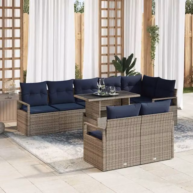 Set Divano da Giardino 9 pz 8-Numero di posti Grigio e Blu Navy 3348851