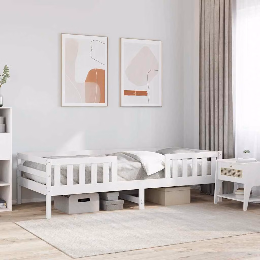 vidaXL Giroletto in legno massello di pino bianco con doghe fisse L/P/H: 200 x 80 cm