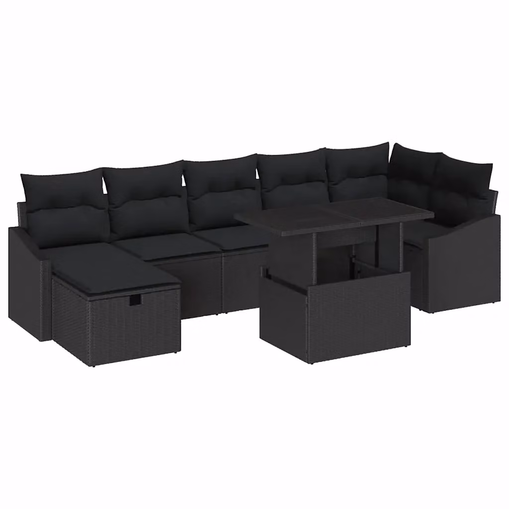 Set Divano da Giardino a L vidaXL 8 Pezzi Nero con Poltroncina e Tavolino in Polyrattan e Acciaio – 2