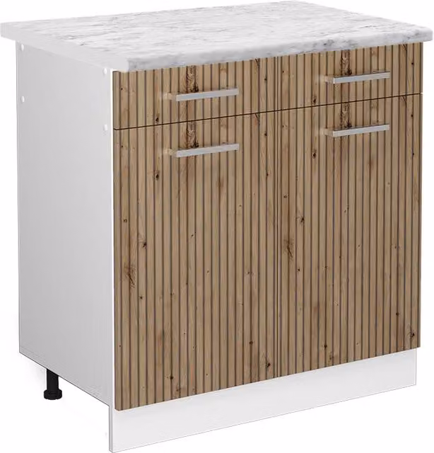 Mobiletto base per cucina R-Line Rovere artigianale/Bianco 80 cm, PL Marmo Vicco