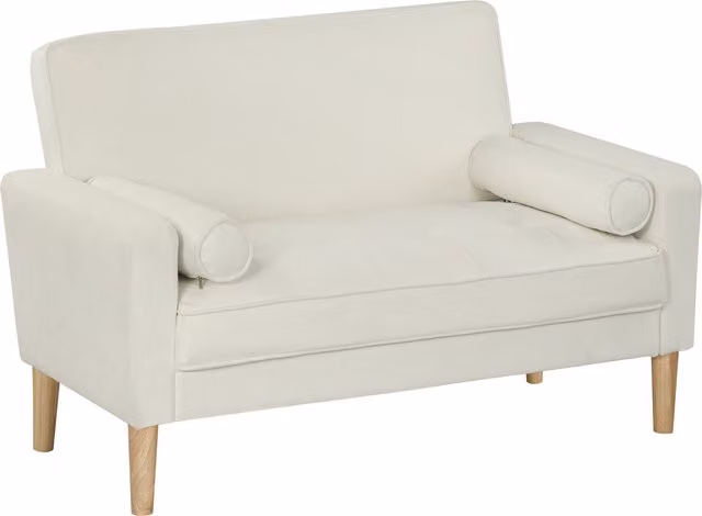 Divano a 2 posti HOMCOM imbottito in tessuto con gambe in legno di gomma, Bianco crema