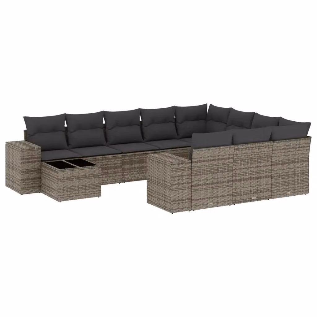 Set di Divani da Giardino vidaXL 11 pz in Polyrattan Grigio con Cuscini e Tavolino da Esterno a Forma di L – 2