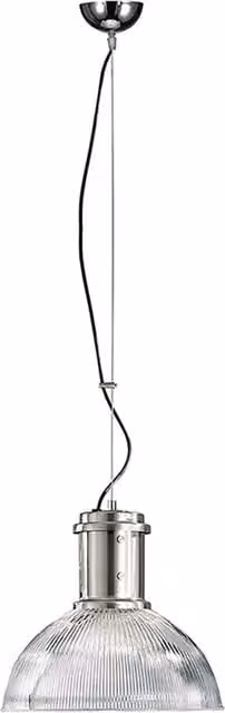 Lampada a Sospensione BEK in Vetro Trasparente Rigato con Struttura in Metallo Nichelato, Attacco E27, IP20, 75W - Rossini Group