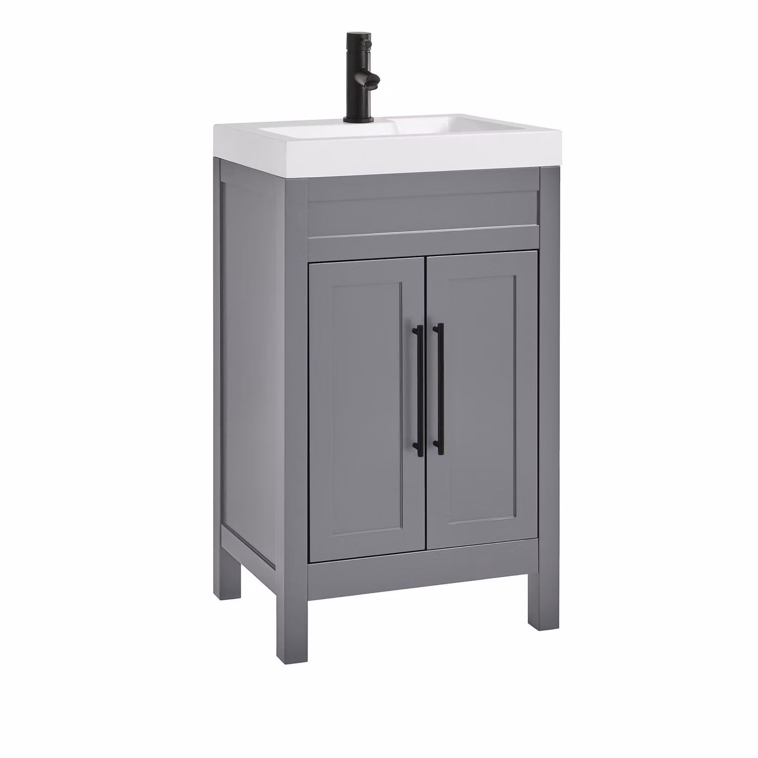Mobile Bagno Grigio Chiaro da 500mm con Lavabo e Maniglie Nere Moderne con Barra a T - Warwick