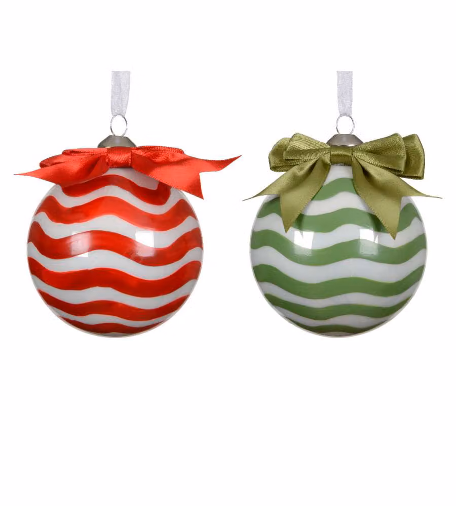 Decoris Sfera di Natale in Vetro - Decoro a Righe in Vernice - 8 cm