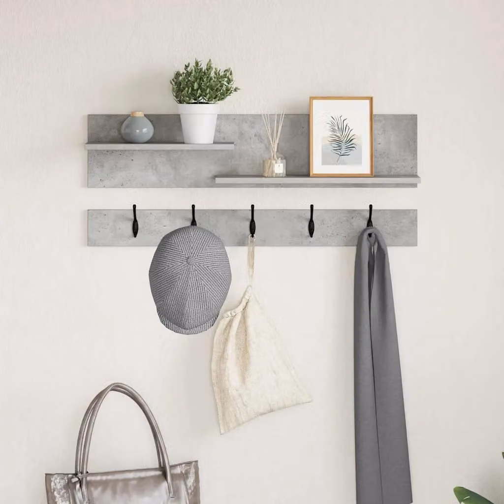 vidaXL Appendiabiti a muro in MDF Grigio, L 90 x P 15 x H 36 cm