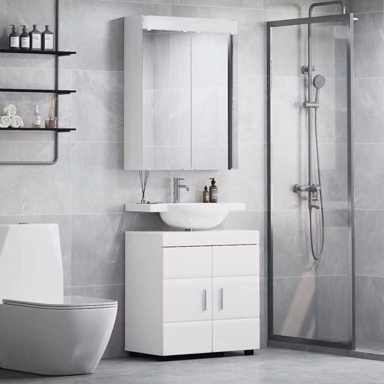 Set di mobili per il bagno vidaXL composto da mobile lavabo e armadietto con specchio Bianco e Argento con finitura opaca