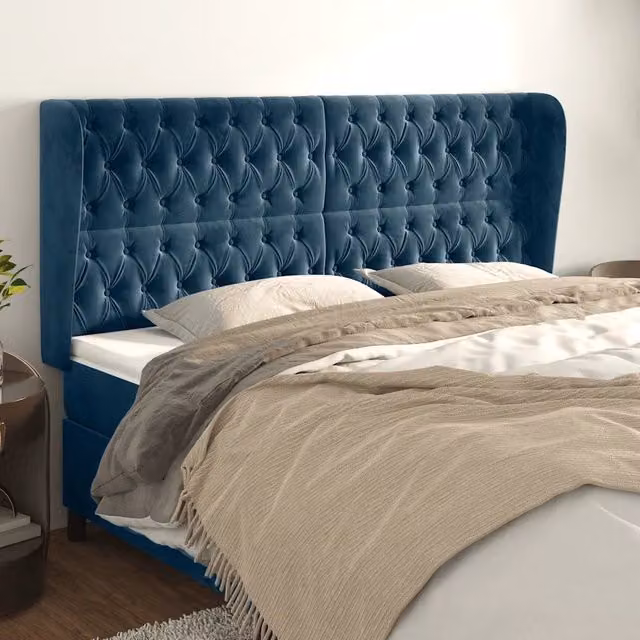 Testiera ad Orecchio-Testata con Orecchie Blu Scuro 183x23x118/128 cm in Velluto 756202
