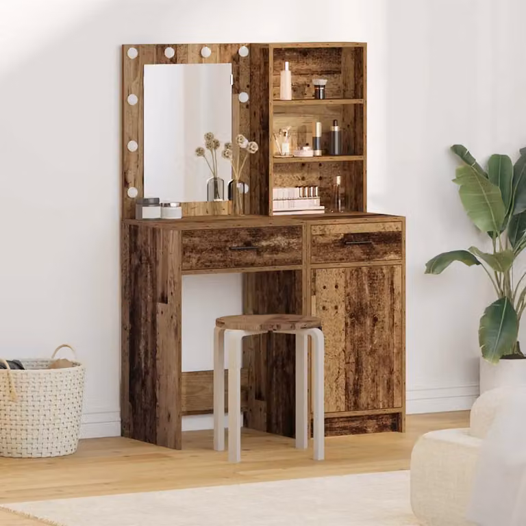 Set da tavolo da trucco con LED vidaXL in legno marrone stile Hollywood moderno