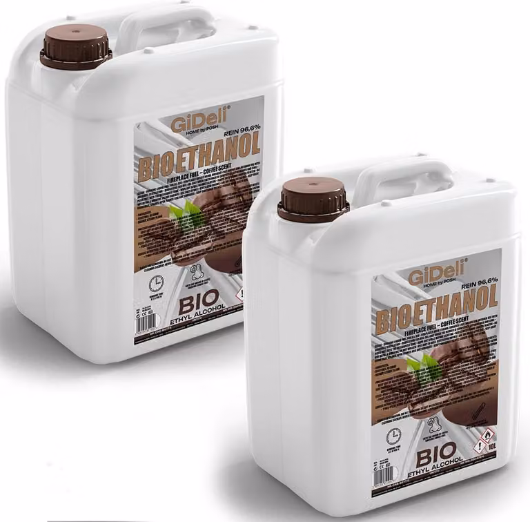 Bioetanolo profumato al caffè 96,6% 20L per caminetti universali senza fumo e senza fuliggine GiDeli