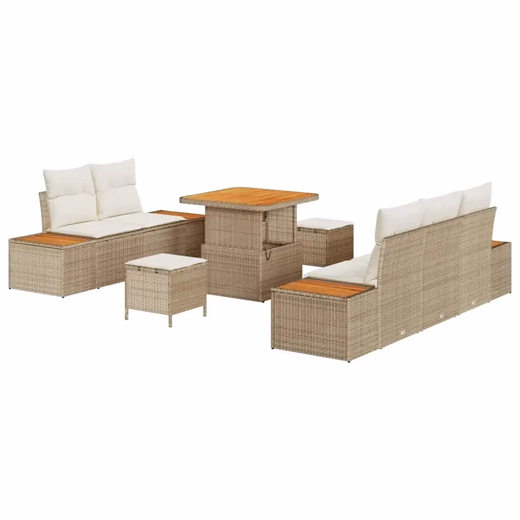 Set Divano da Giardino vidaXL 8 Pezzi in Polyrattan Beige con Cuscini e Tavolino – 2
