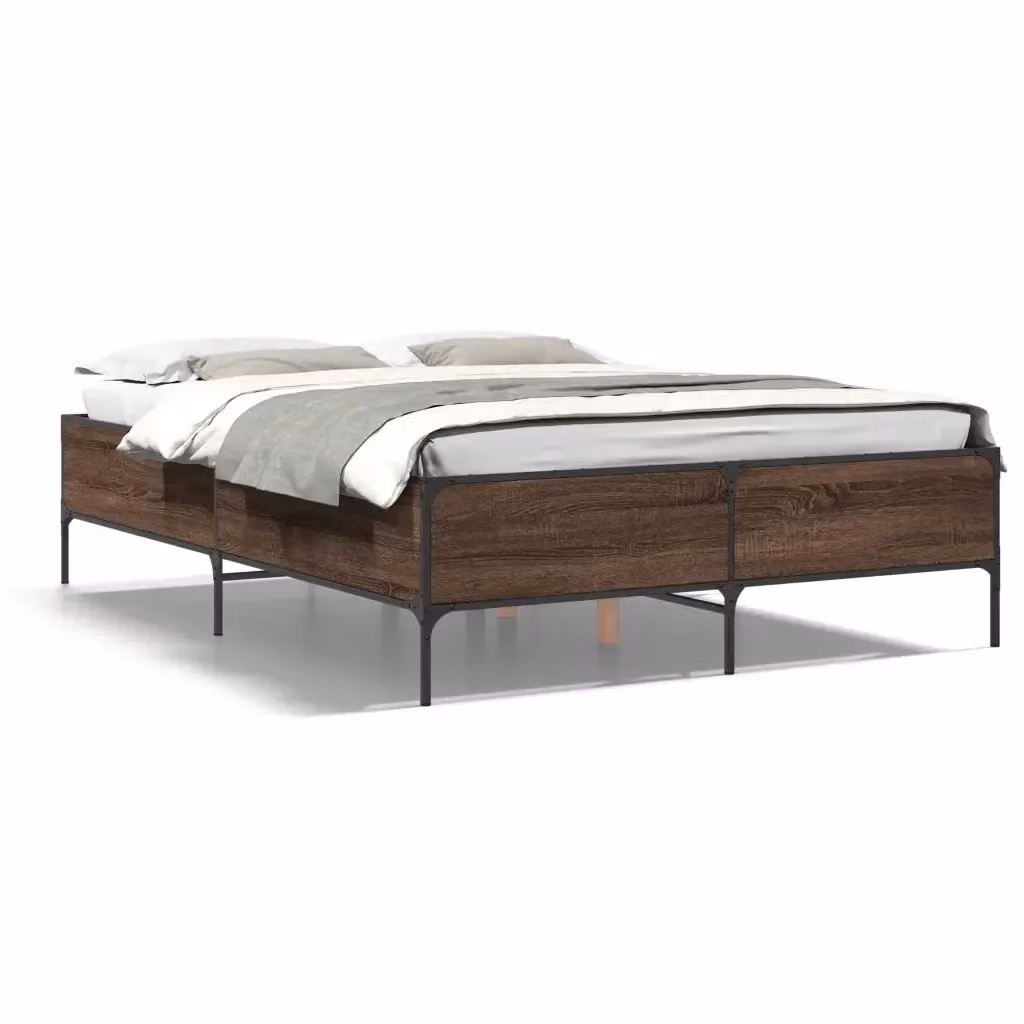 Letto Giroletto vidaXL in Legno e Metallo, Rovere Marrone, L 120 x P 200 cm – 2