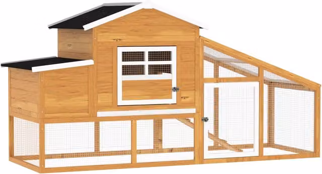 Pollaio per galline da esterno in legno di abete Minimal con zona di corsa e nidificazione, L/P/H: 200 x 80 x 105 cm