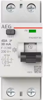 AEG FN240/F30 - Interruttore differenziale a 2 poli, tipo F, 40 A, 30 mA, 2 unità di scorrimento 2CSF702356R1400