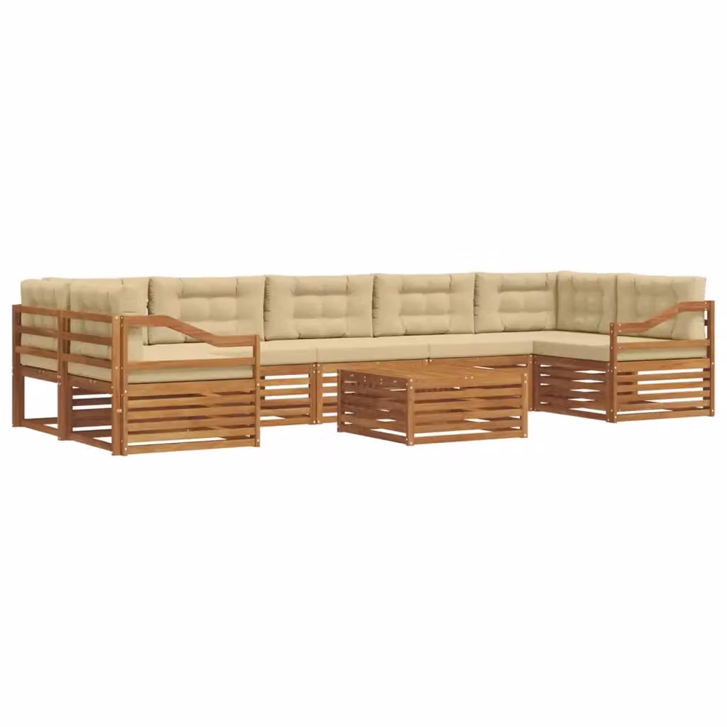 Set di divani da esterno a L vidaXL in legno di acacia con tavolo da caffè e cuscini, Beige – 2