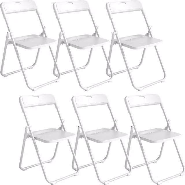 Set di 6 sedie pieghevoli HOMCOM in plastica e acciaio con schienale curvo ventilato, colore bianco, L/P/H: 48,5 x 47 x 75 cm
