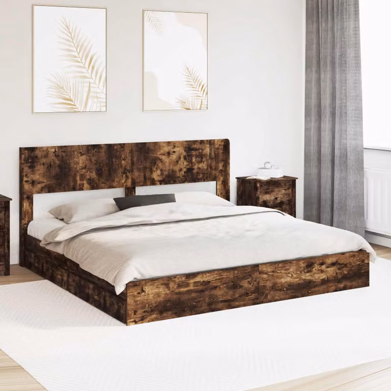 Struttura del letto con stoccaggio e testata vidaXL in legno color rovere fumo L: 140,0 cm x P: 100,0 cm x H: 193,0 cm