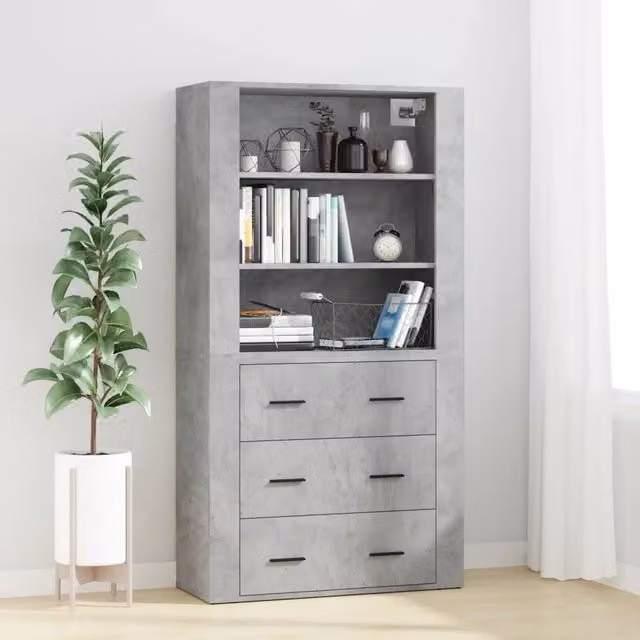 Credenza-Buffet-Armadio da cucina Grigio Cemento in Legno Multistrato 298987