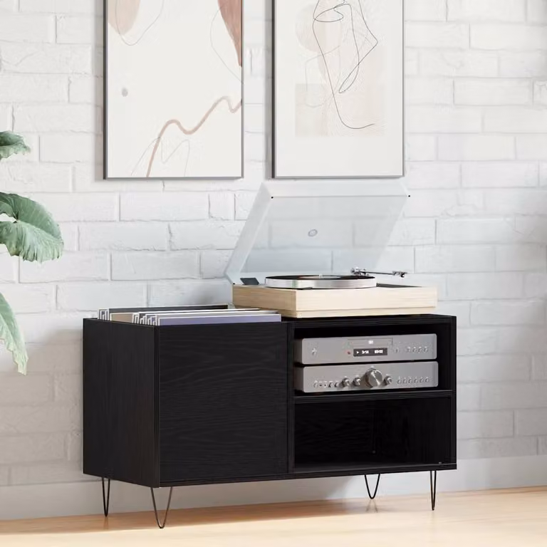 vidaXL Mobile porta vinili Rovere Nero L: 85 cm, P: 38 cm, H: 48 cm