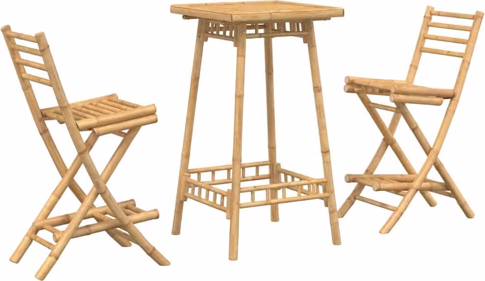 Set Bar da Esterno 3 pz Pieghevole in Bambù
